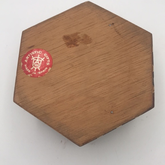 VTG Hexagonal Trinket Box w/ Wood Inlay Made in Granada Spain - Picture 2 of 8